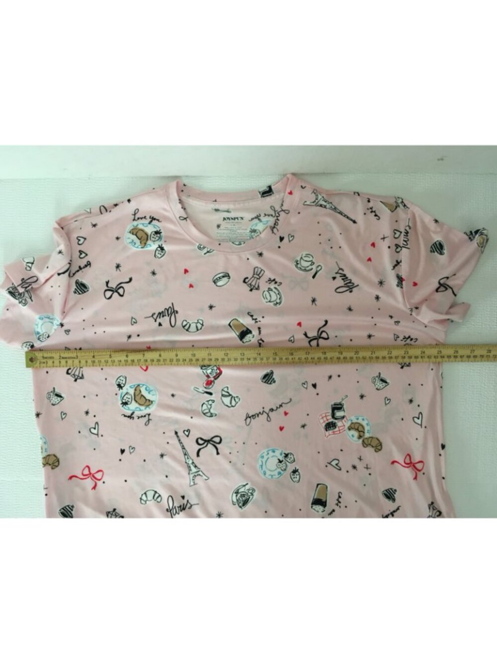 Joyspun Sleep Shirt Size L to XL Pink Paris Coffee Croissants Pockets New w Tag - Picture 10 of 13
